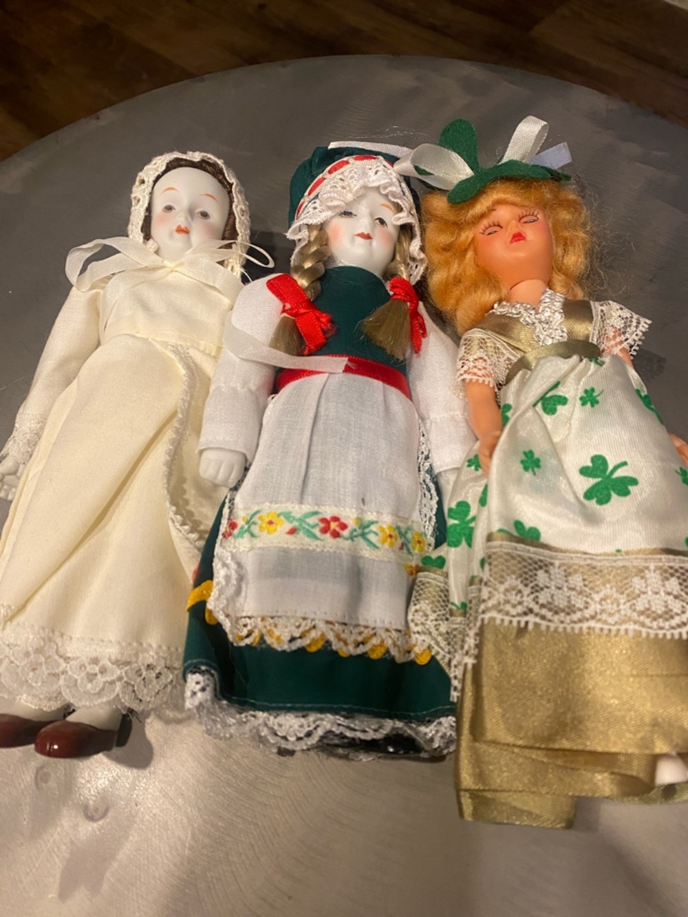 Traditional Ceramic Doll Set – White, Green, Gold Dresses